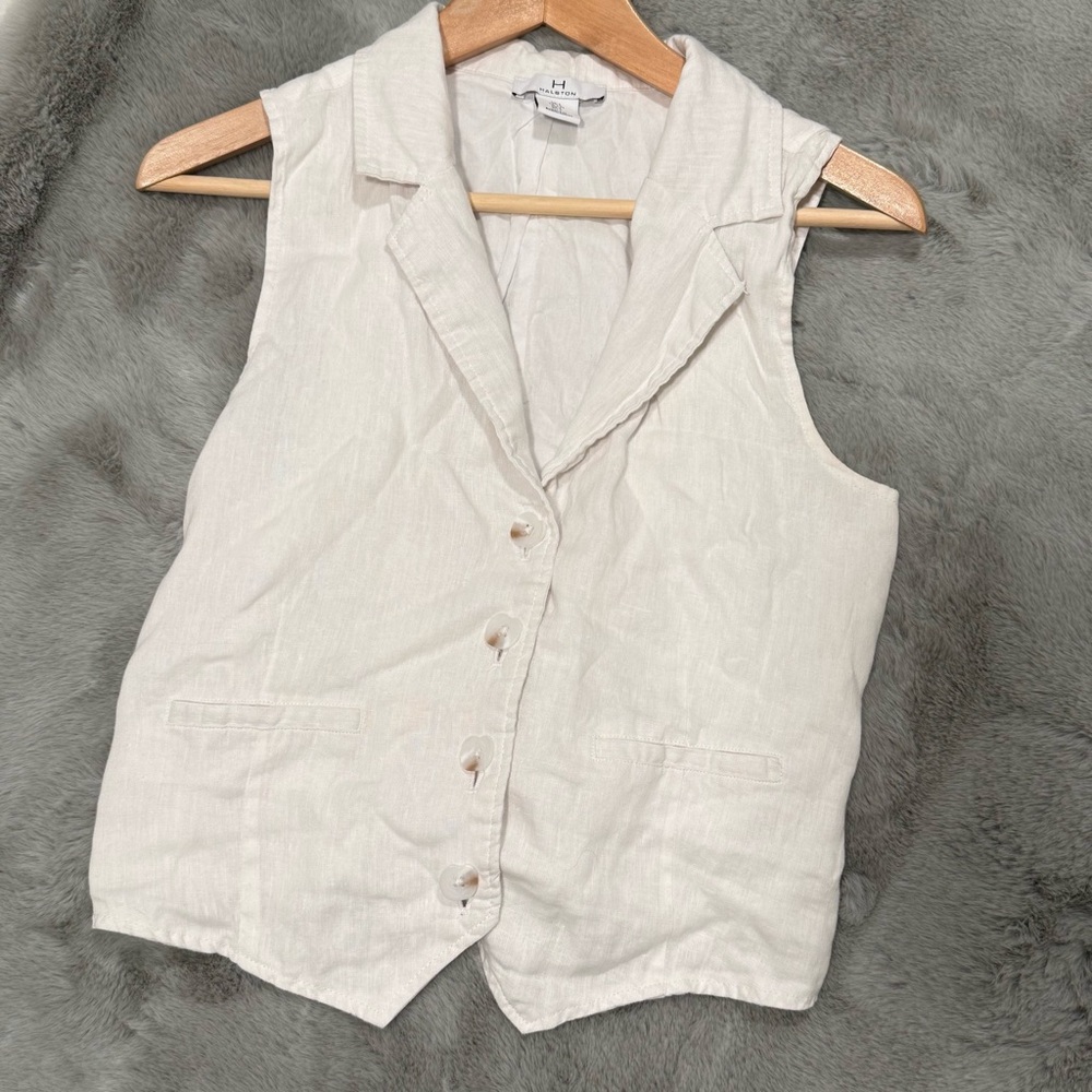 H by Halston White Linen Vest